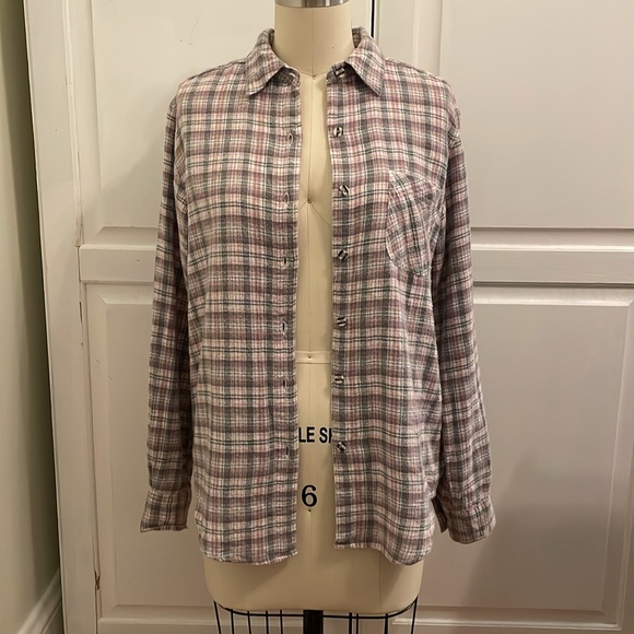 Lauren Brooke 100% Cotton Soft Brushed Pink/Purple/Grey Flannel Button Up Shirt - Picture 1 of 11